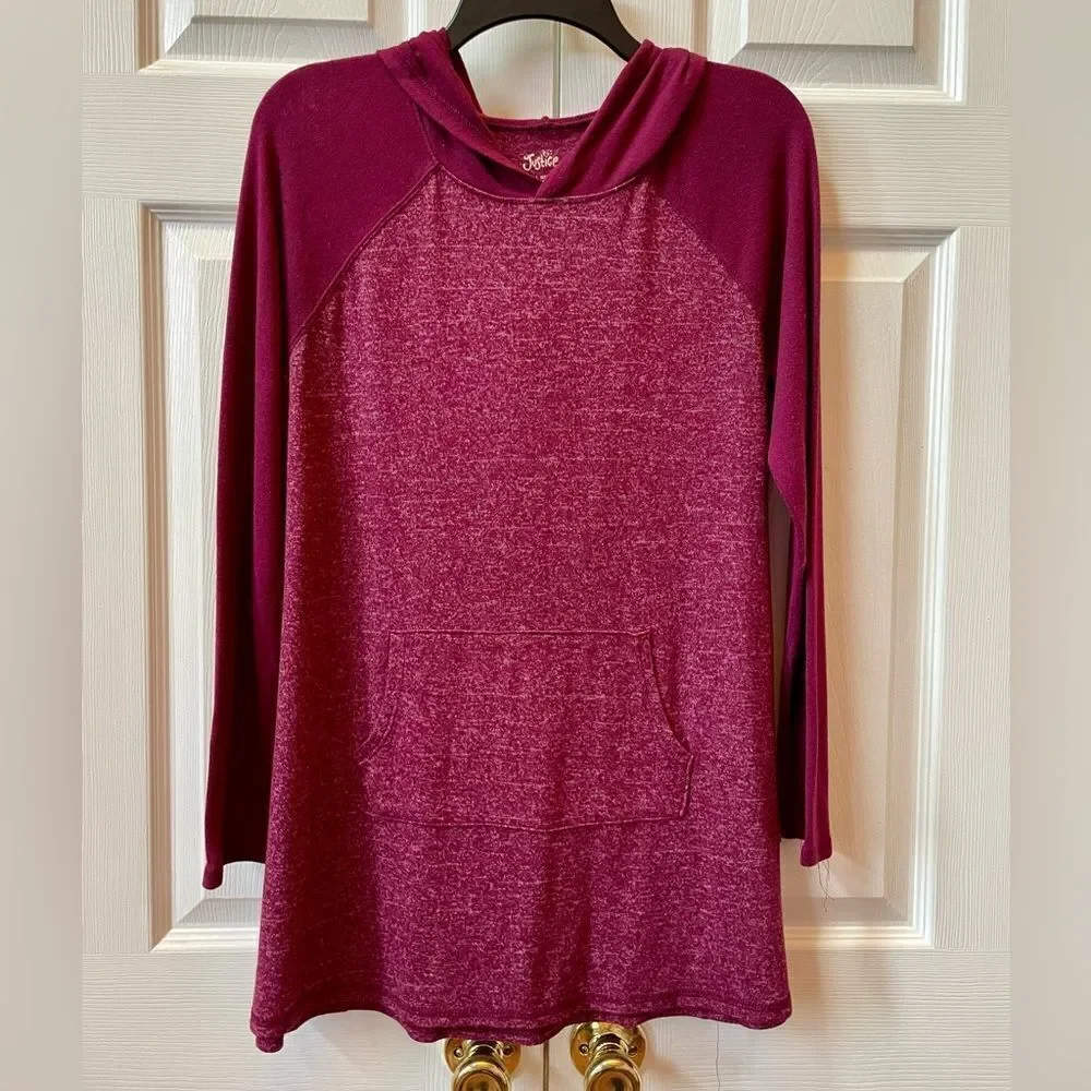 Justice Burgundy Knit Top with Hood Size 18-20